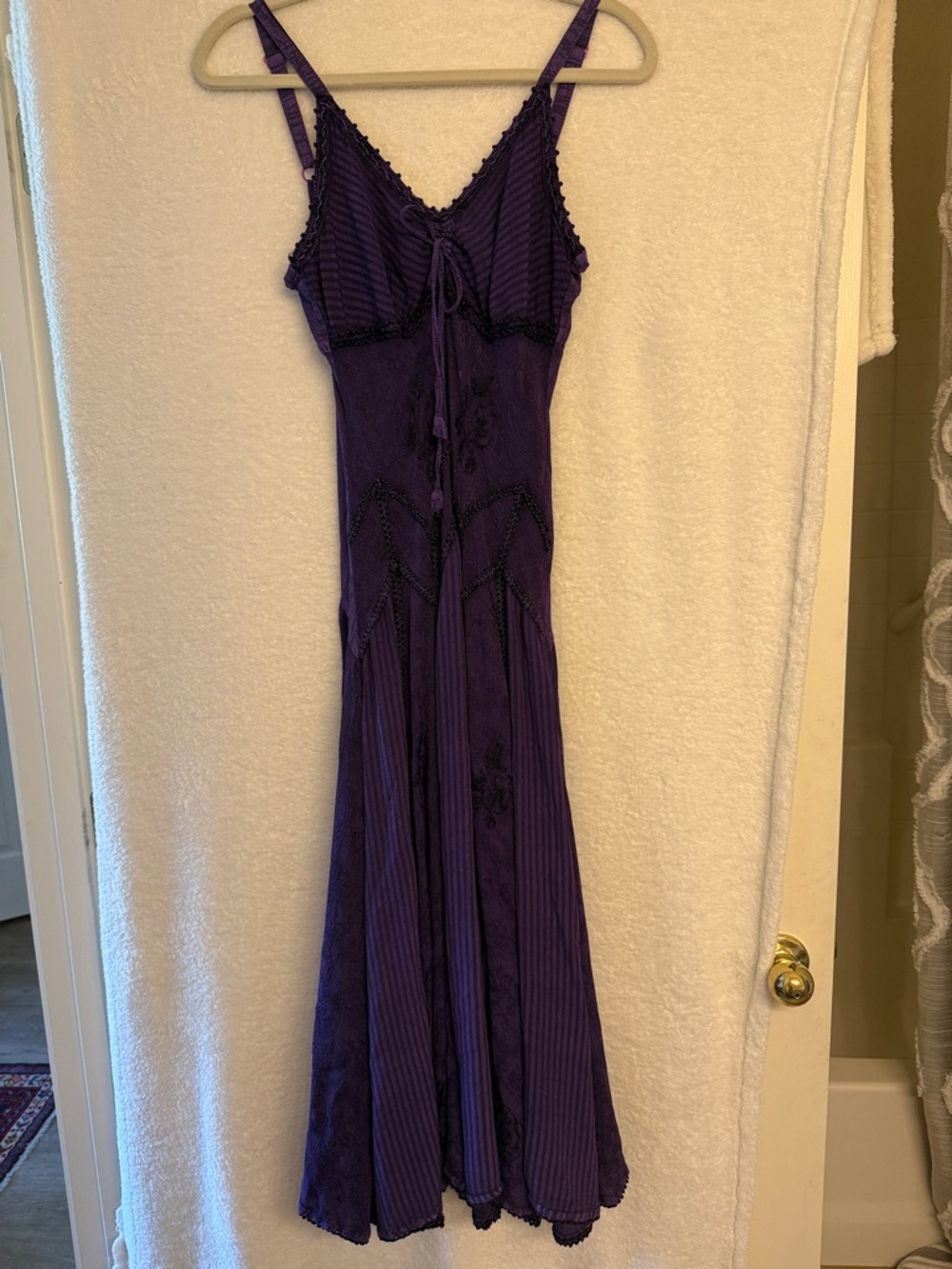 Purple Fairy fit and flare Maxi Dress with Lace Trim and embroidery
